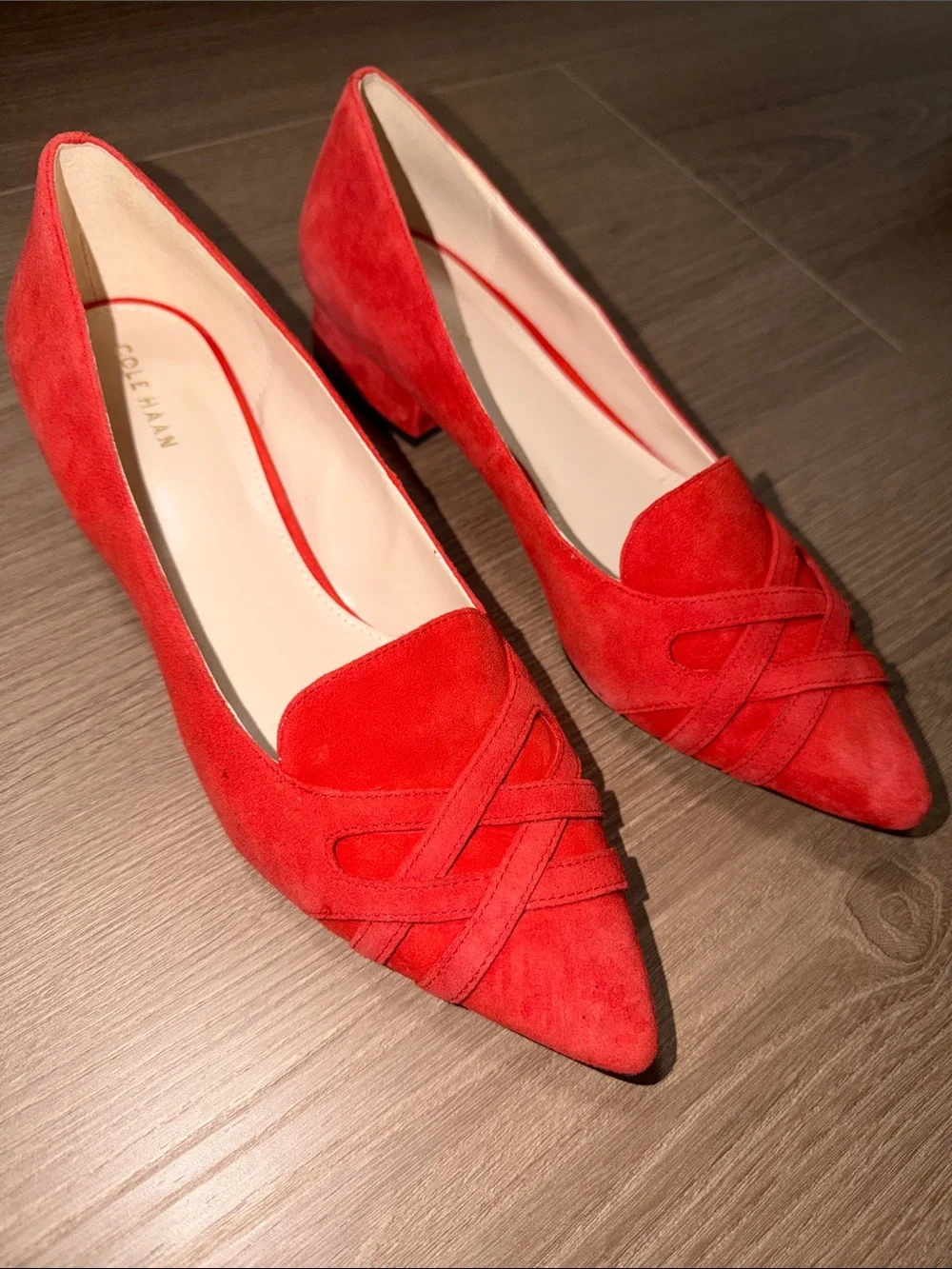 Cole Haan Blakeli Skimmer Red Suede Pointed-Toe Flats
